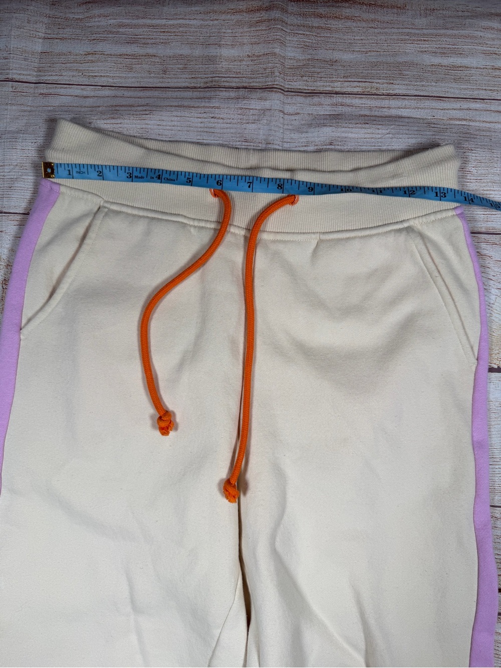 Lego Cream Joggers with Lavender Side Stripes and Orange Drawcord - Picture 4 of 9